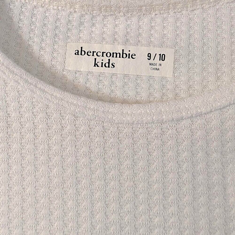 Abercrombie Kids Waffle Knit Tie Front Shirt Girls 9/10 White Long Sleeve Moose - Picture 4 of 7